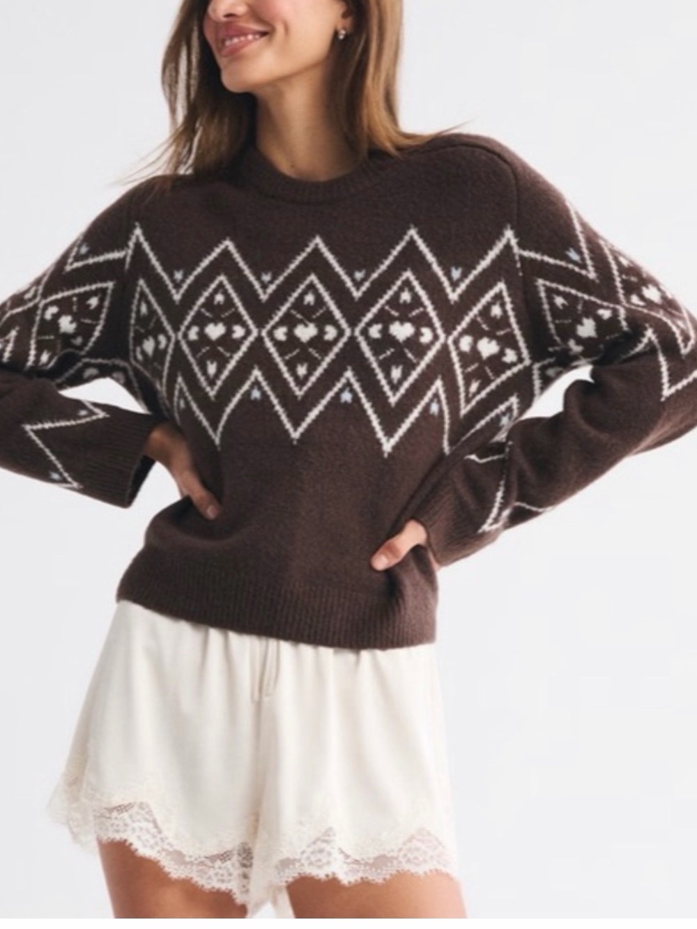 Abercrombie & Fitch Brown Fair Isle Crewneck Sweater